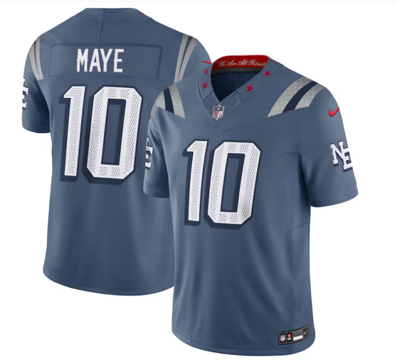 Men 2025 New England Patriots #10 Maye blue 5th generation Throwback Nike Limited NFL Jersey style 01